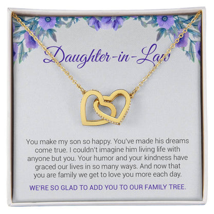 To My Daughter In Law | We're So Glad To Add You To Our Family Tree - Interlocking Hearts necklace