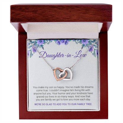 To My Daughter In Law | We're So Glad To Add You To Our Family Tree - Interlocking Hearts necklace